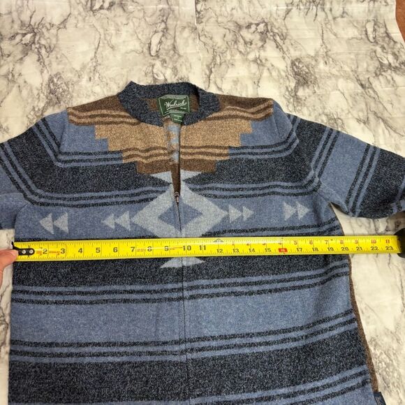 Woolrich vintage Aztec print lambs wool blend zip up sweater blue brown medium - Picture 5 of 7